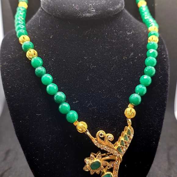 NATURAL STRAND GREEN EMERALD ROUND BEADS NECKLAC - Picture 3 of 9